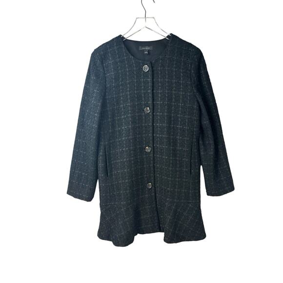 Ann Taylor Jackets & Blazers - ANN TAYLOR Jewel Neck Wool Blend Top Coat Tweed Boucle Jacket Black Peplum Hem M